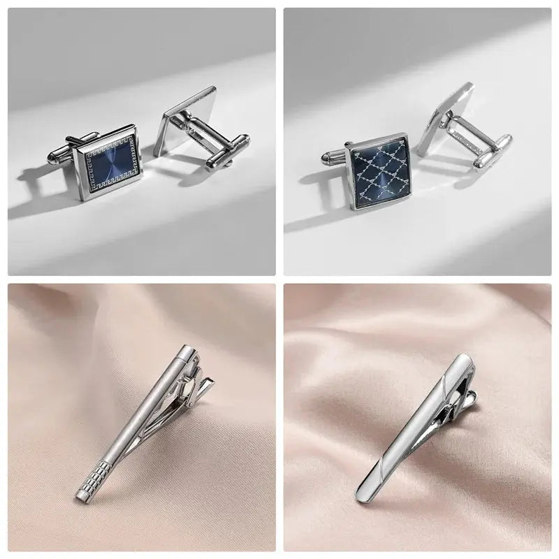 Classic cufflinks set in high-quality metal with a sleek design.