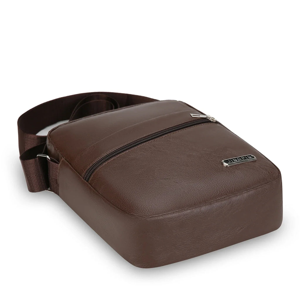 Crossbody messenger bag with nylon lining safeguarding documents from moisture and elements