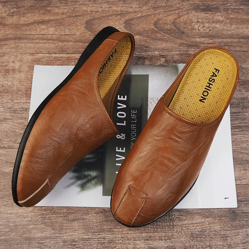 Women's casual leather mules featuring breathable cow leather construction and massage insole