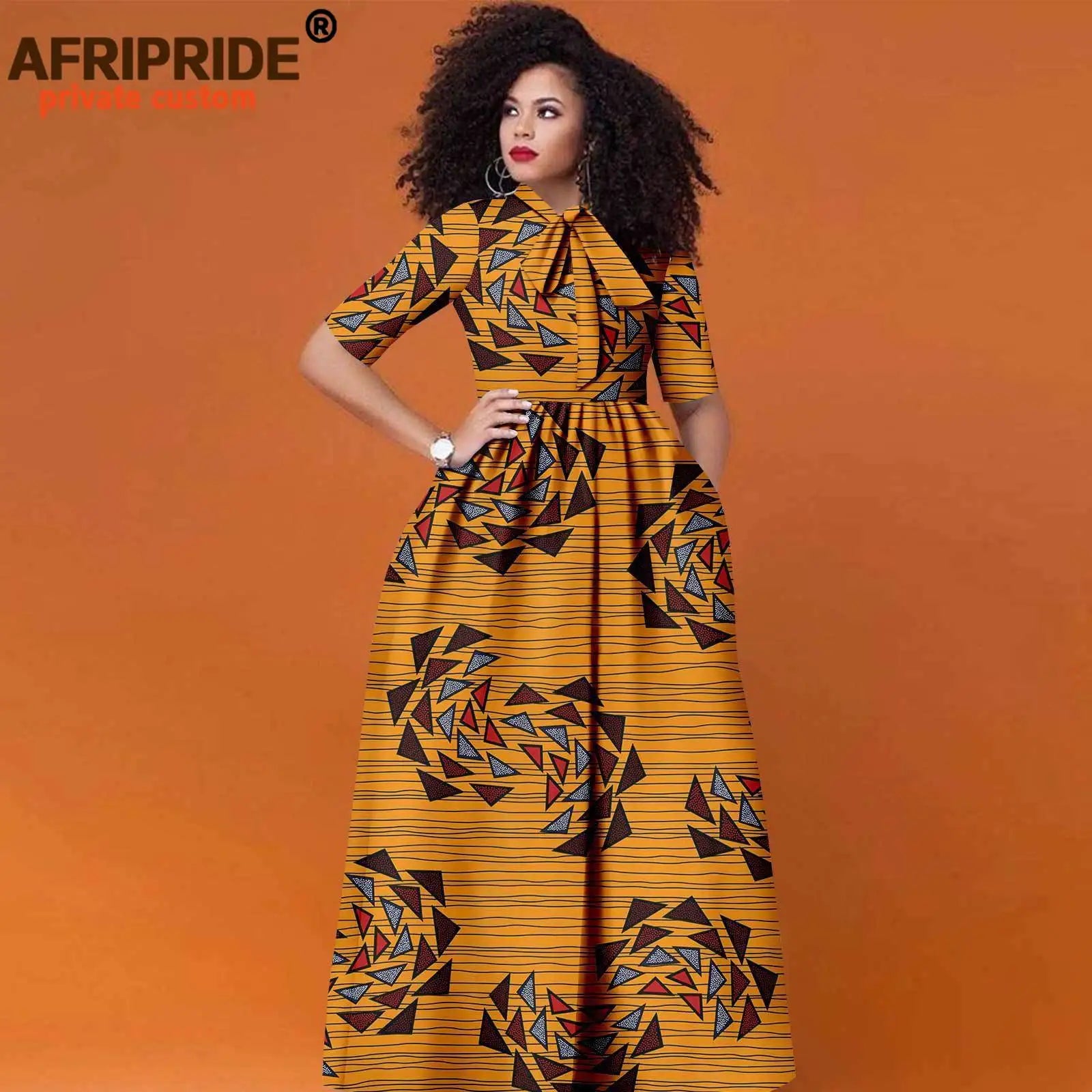 African Women's Ankara Half Sleeve High Waist Maxi Dress