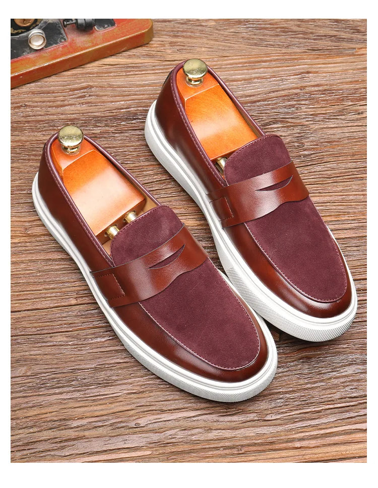 Handcrafted suede platform loafers with embroidered detailing and waterproof construction