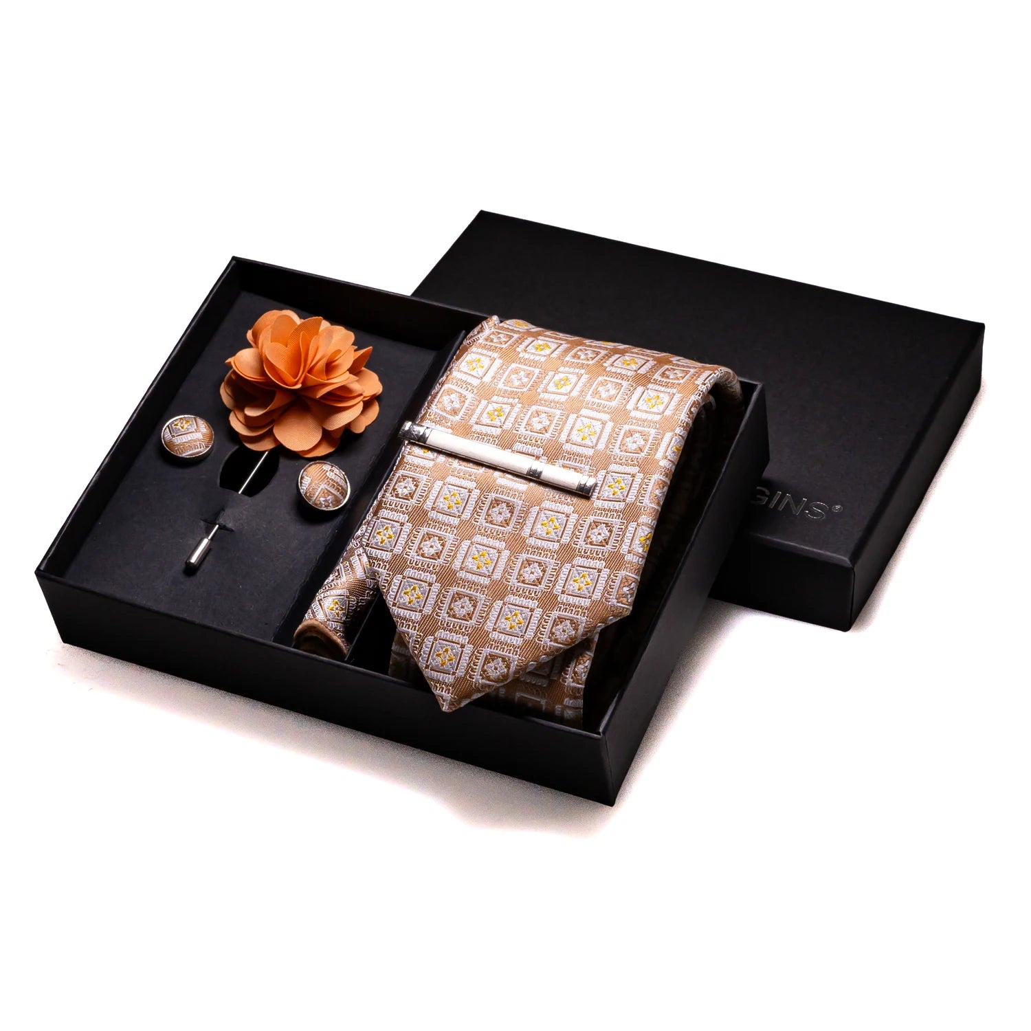 Luxury silk tie gift set with coordinated accessories for weddings and business events