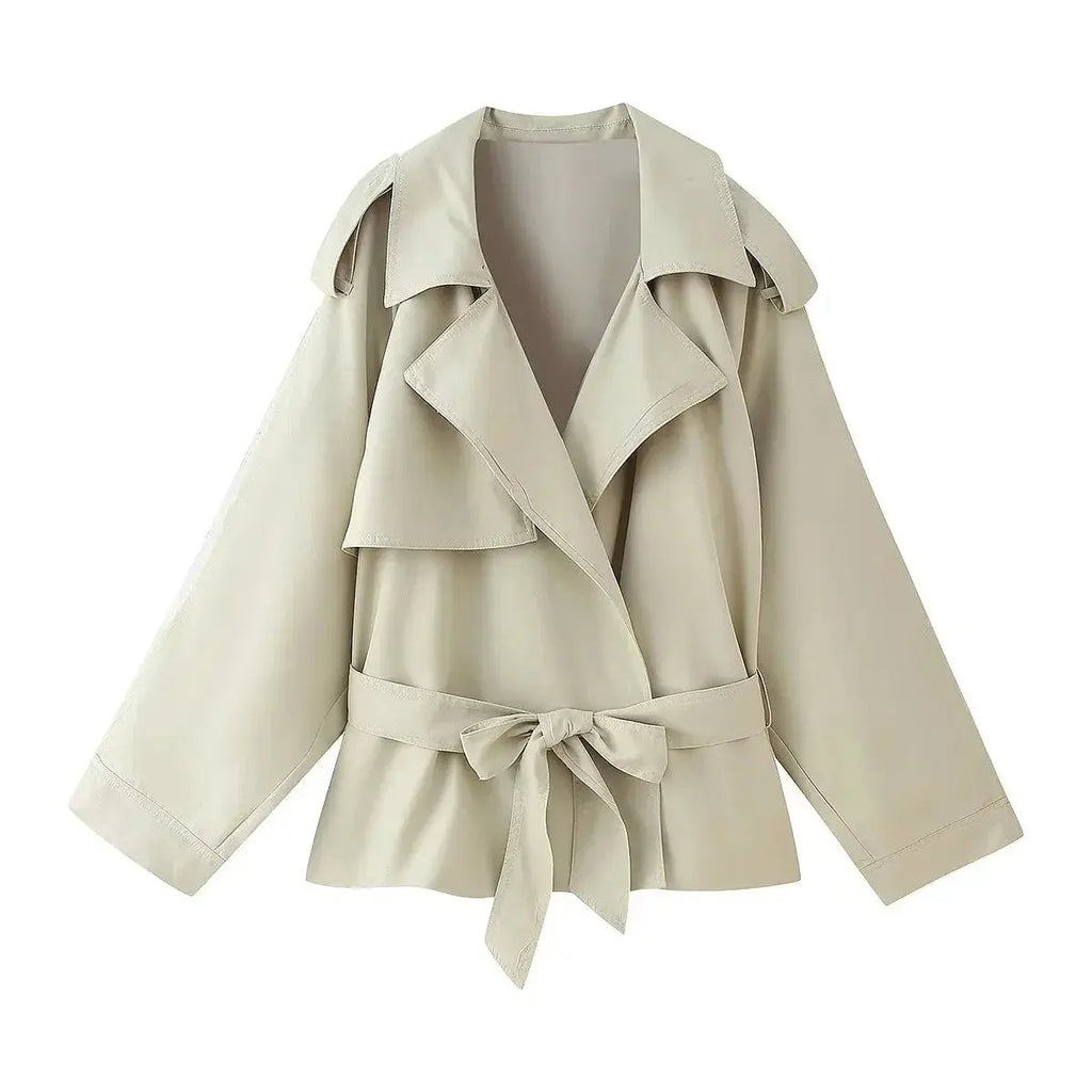 Model wearing the cinched waist jacket, highlighting its comfortable and stylish design.