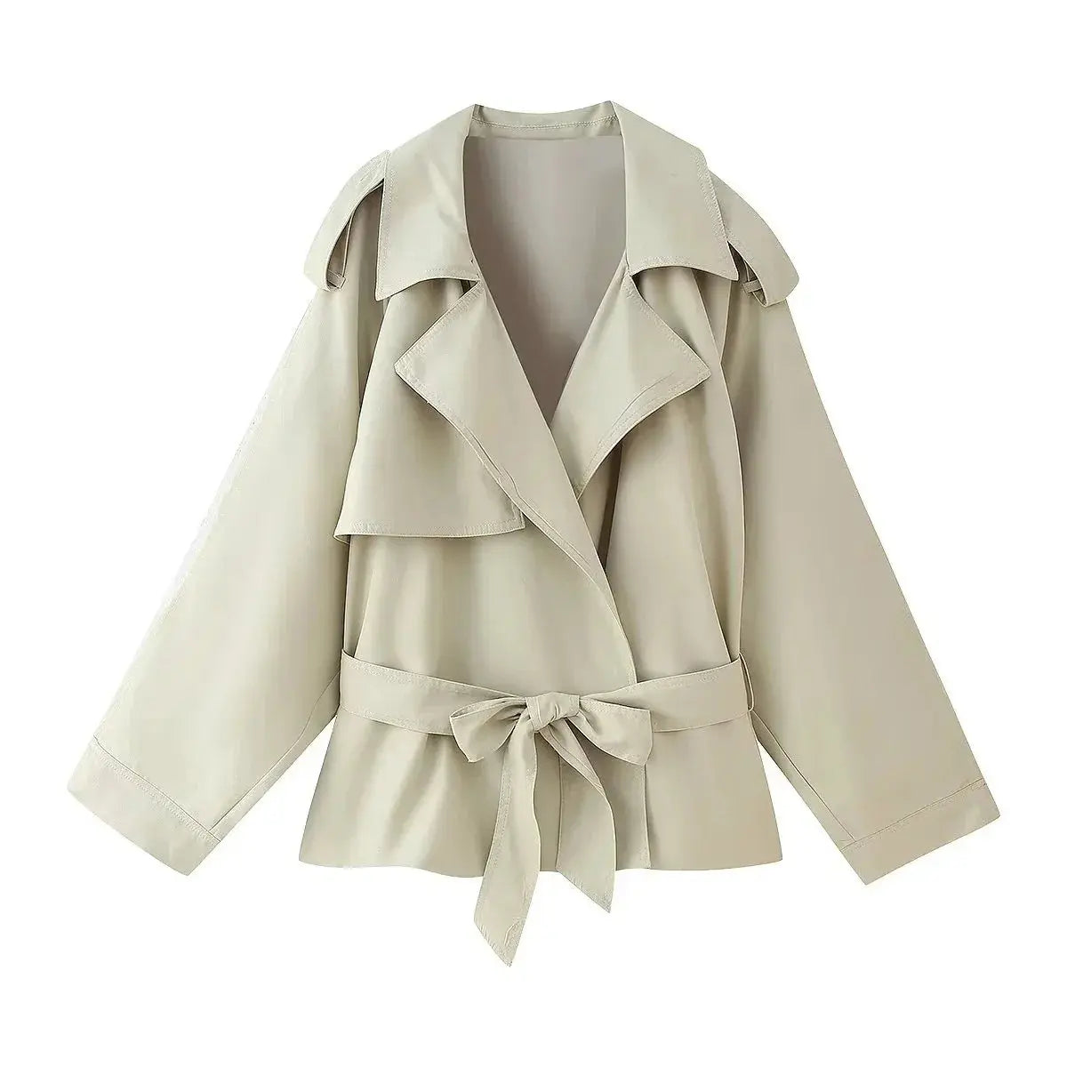 Model wearing the cinched waist jacket, highlighting its comfortable and stylish design.