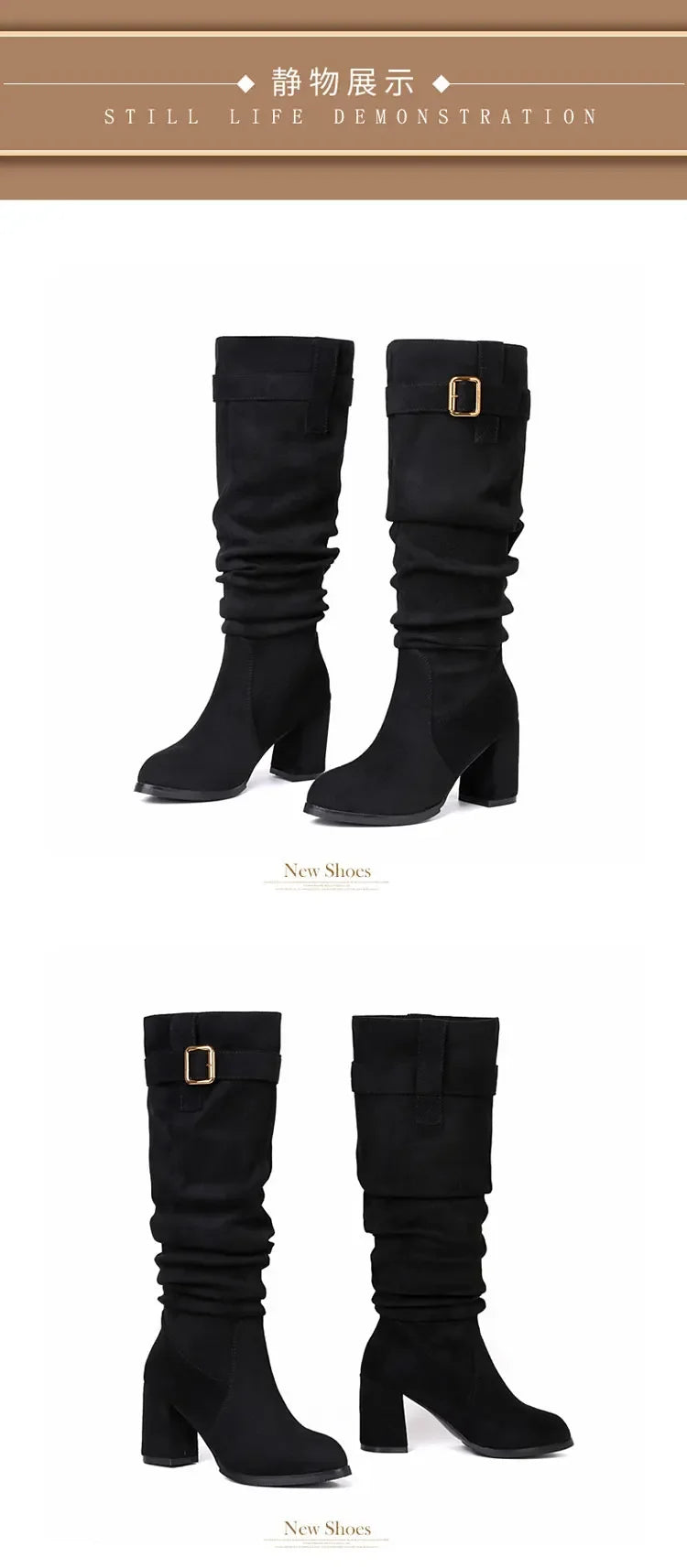 Classic fit mid-calf boots in waterproof suede with square heel support