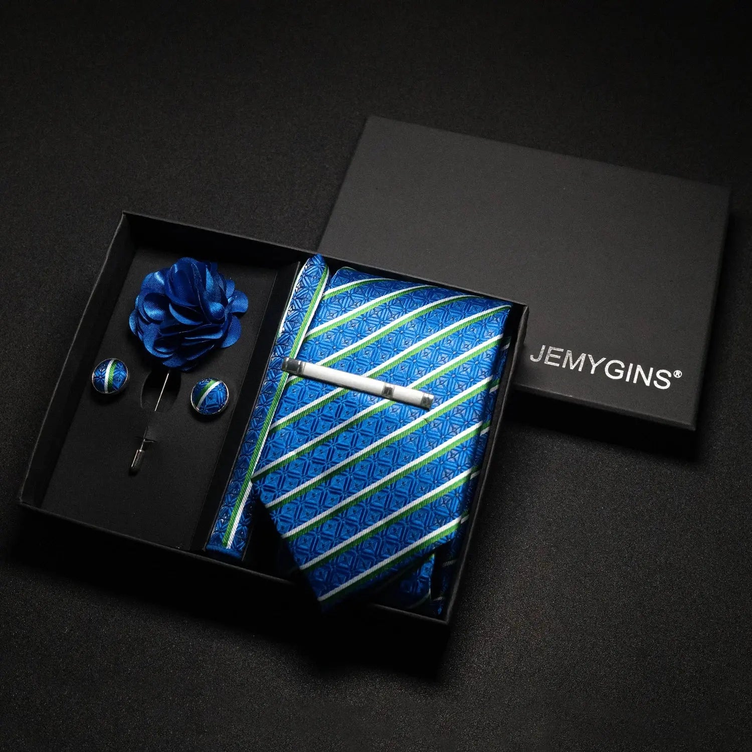 Close-up of the luxurious silk texture of the tie.