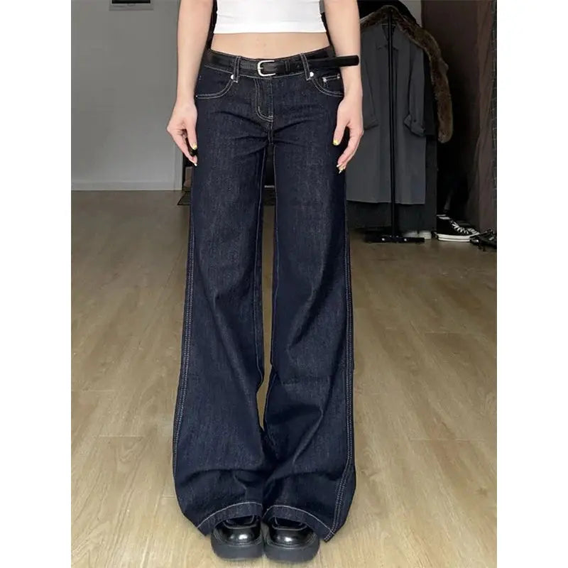 Back view of high-waist wide-leg jeans, emphasizing comfort fit and timeless craft.