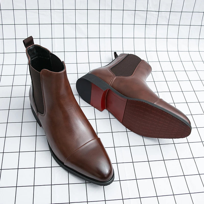 Men's all-weather Chelsea boots with red sole perfect for professional settings and networking events