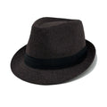 Side view of the charcoal fedora, emphasizing its sculpted form and shape retention.