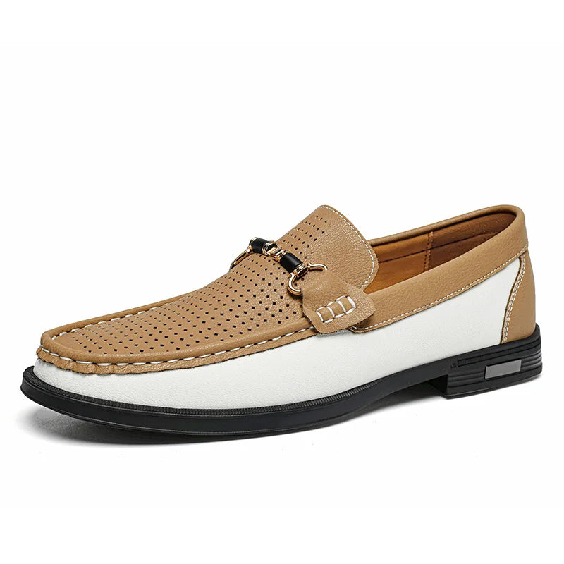 Breathable summer loafers in genuine leather with EVA cushioned footbed