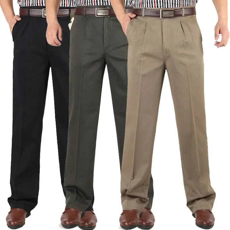 High-waist black cotton trousers with double pleat for a polished look.