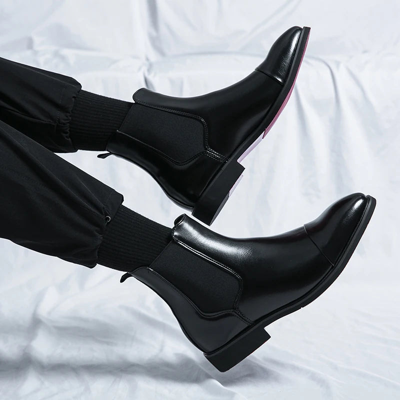 Elastic gore panel close-up on convenient slip-on Chelsea boots