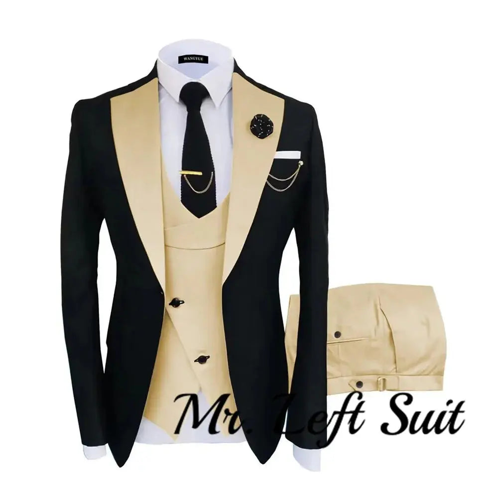 Model wearing the sharp tailored suit set, exuding confidence in a boardroom.
