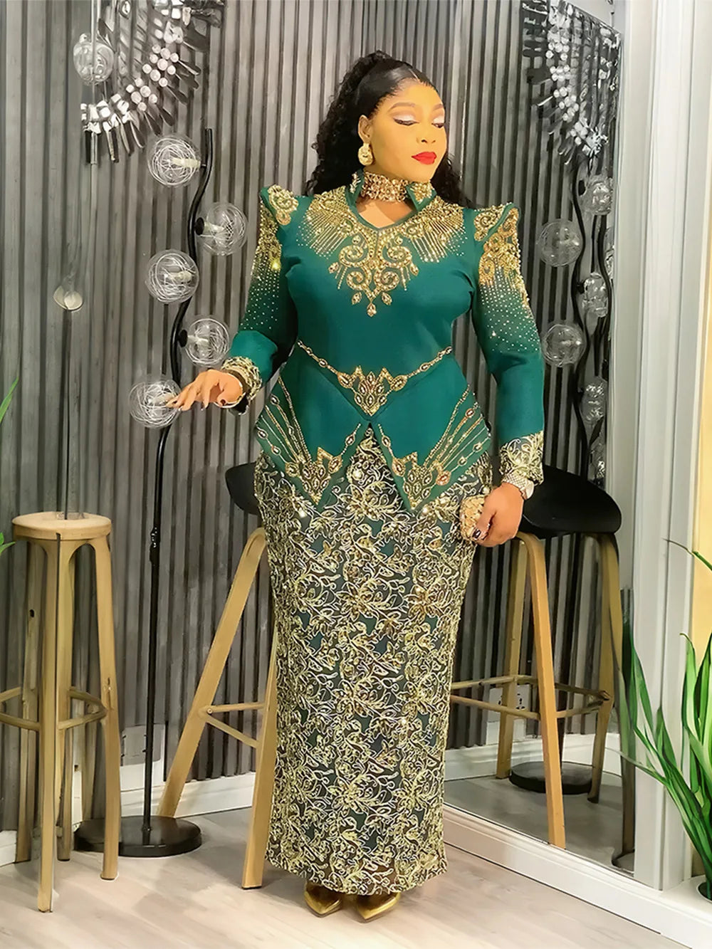 Luxury African Ankara Dashiki Long Sleeve Maxi Gown