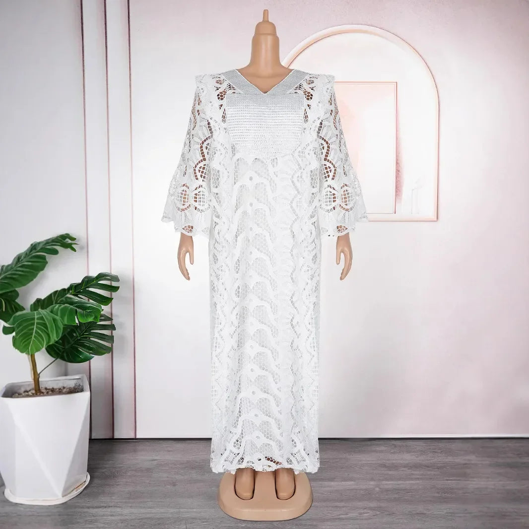 Elegant African Dresses for Women Muslim Fashion Boubou Abayas Robe Dashiki Ankara Lace Outfits Evening Gown Kaftan Maxi Dress