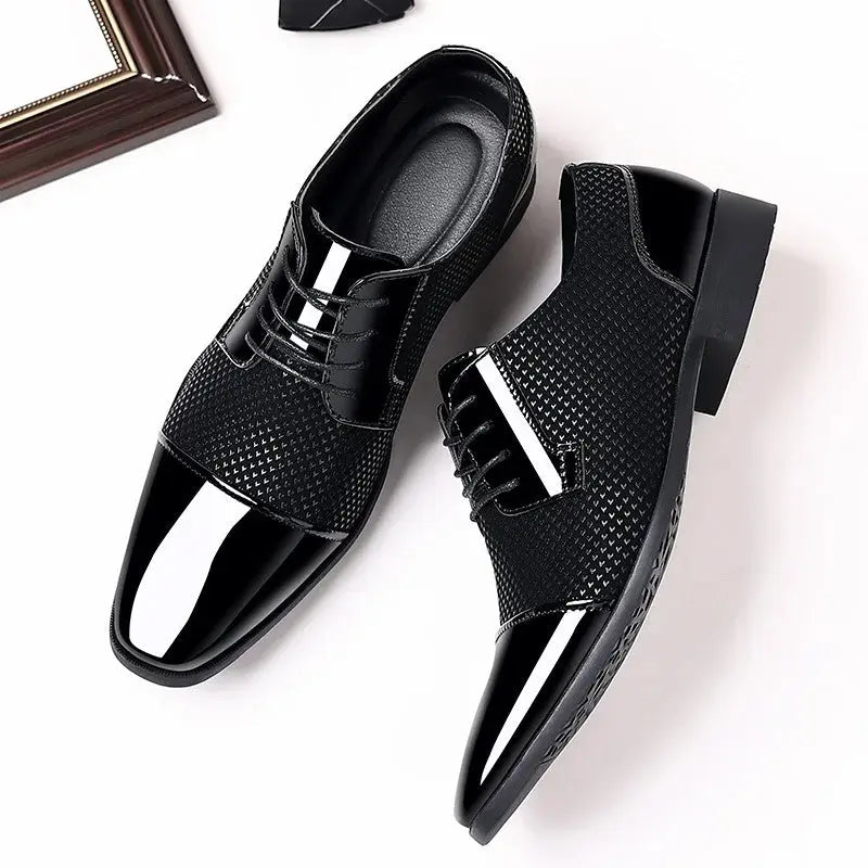 Stylish black Oxford shoes perfect for weddings and professional attire.