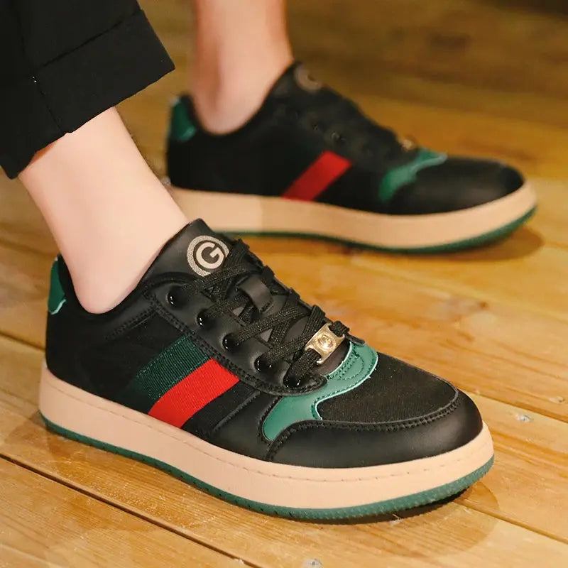 Lifestyle shot of Glide With Style sneakers worn in an urban setting, showcasing style and comfort.