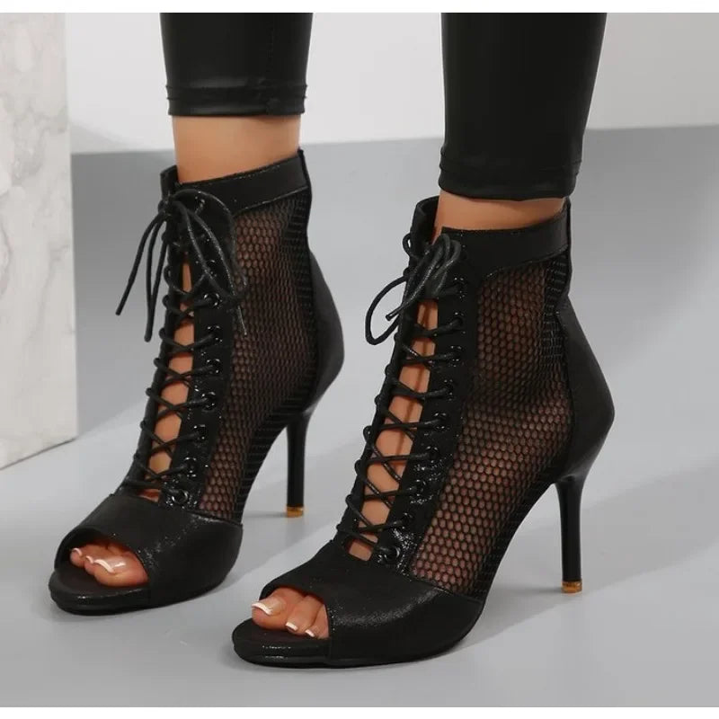 Close-up of intricate hollow mesh design on Captivate the Night heels.