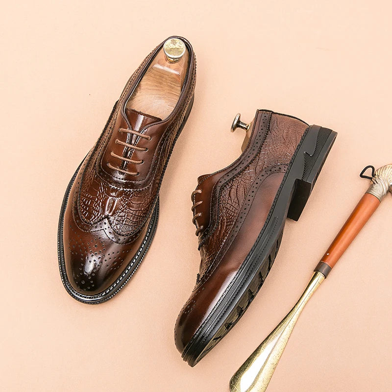 Formal brogue dress shoes with durable rubber outsole and timeless leather craftsmanship