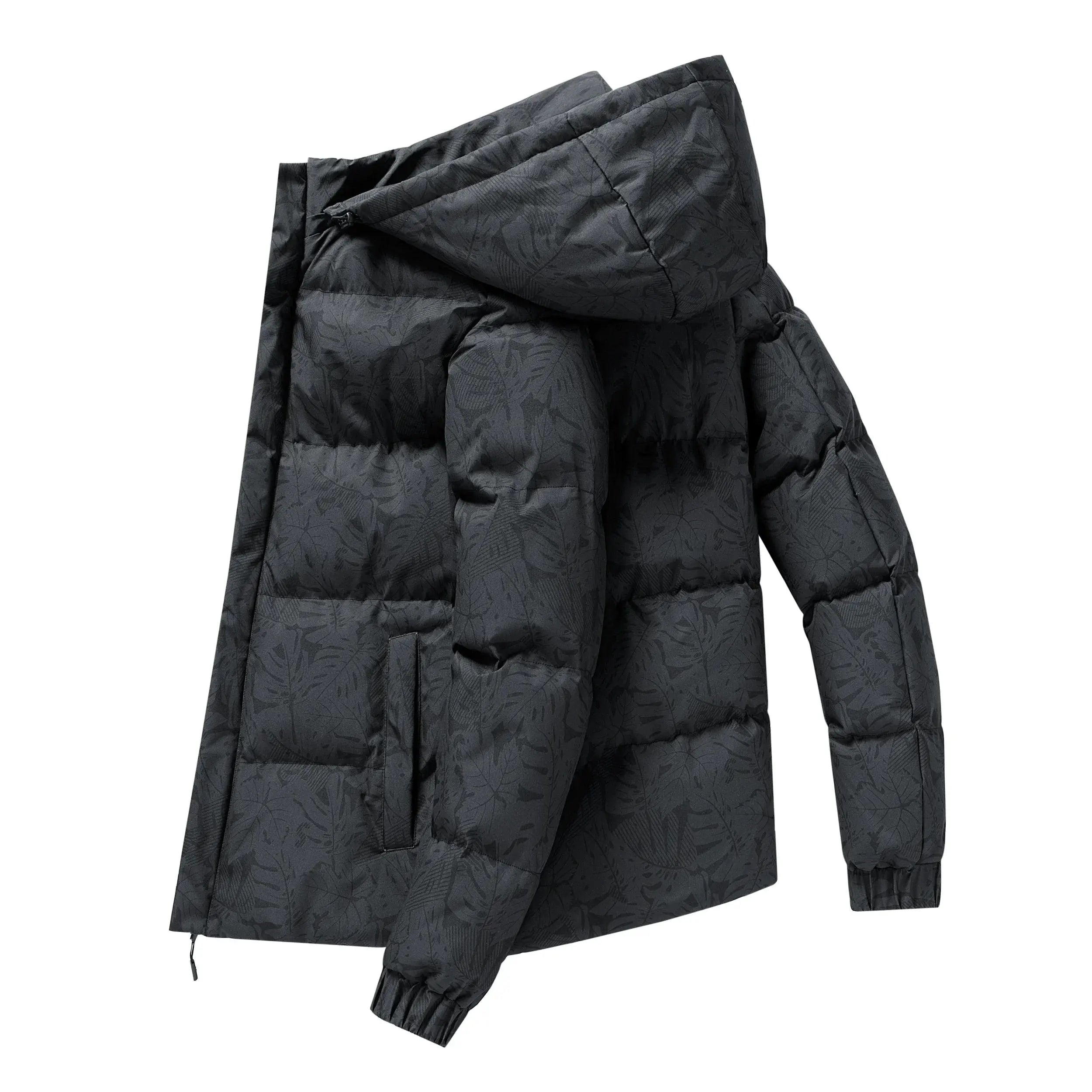 Fashion-forward men's outerwear with a stylish camo design for winter.