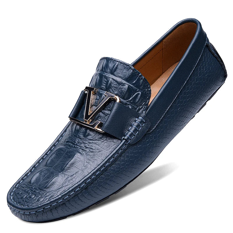 Genuine leather slip-on loafers with sophisticated crocodile embossing and bonded insole