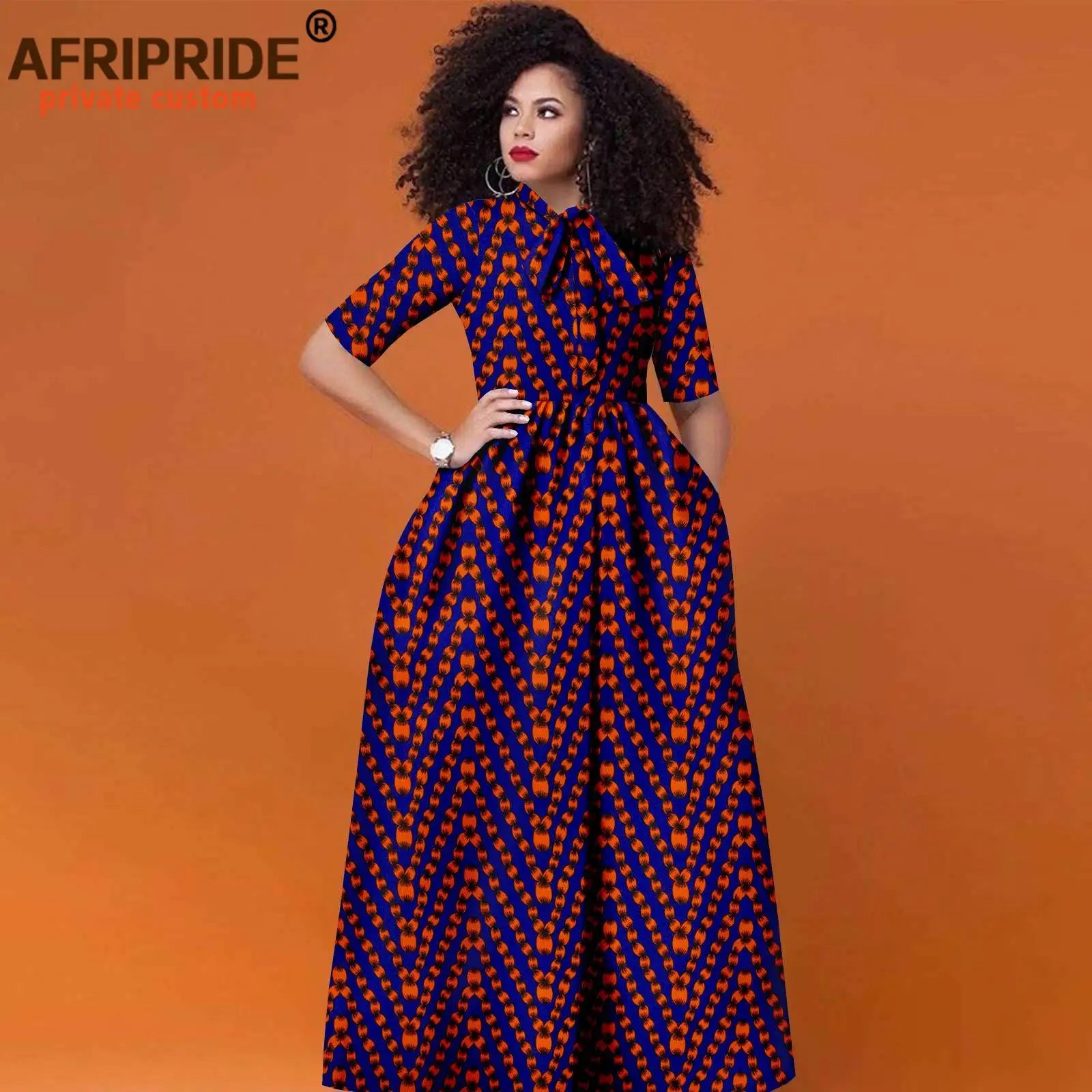 African Women's Ankara Half Sleeve High Waist Maxi Dress