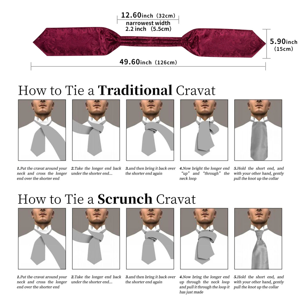 Sophisticated silk ascot tie set with intricate paisley weave and coordinating cufflinks for weddings