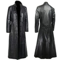 Back view of the slim fit leather coat highlighting its sleek lines and modern design.