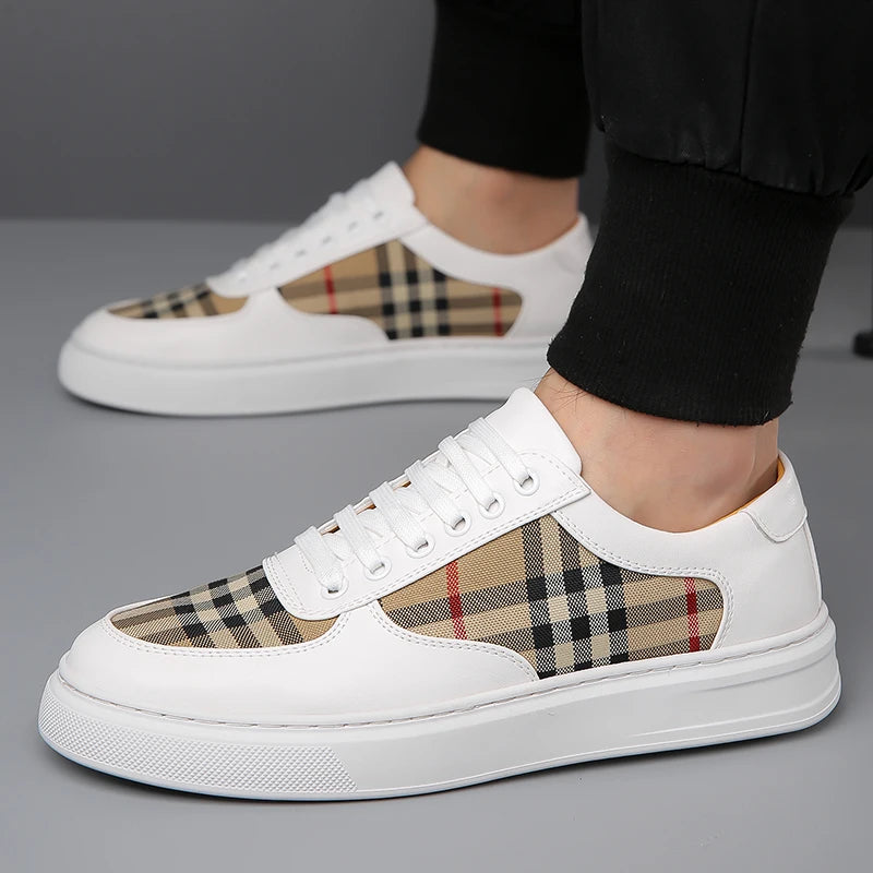 Black platform skate shoes with white sole and classic lace-up design for men