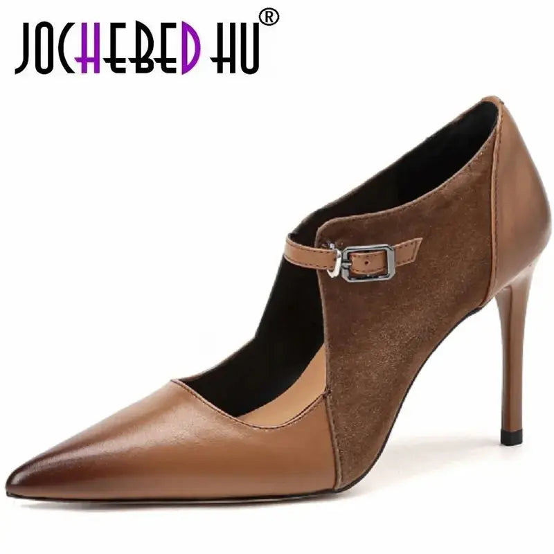 Genuine leather slingback heels with pointed toe and high heel in classic elegant style