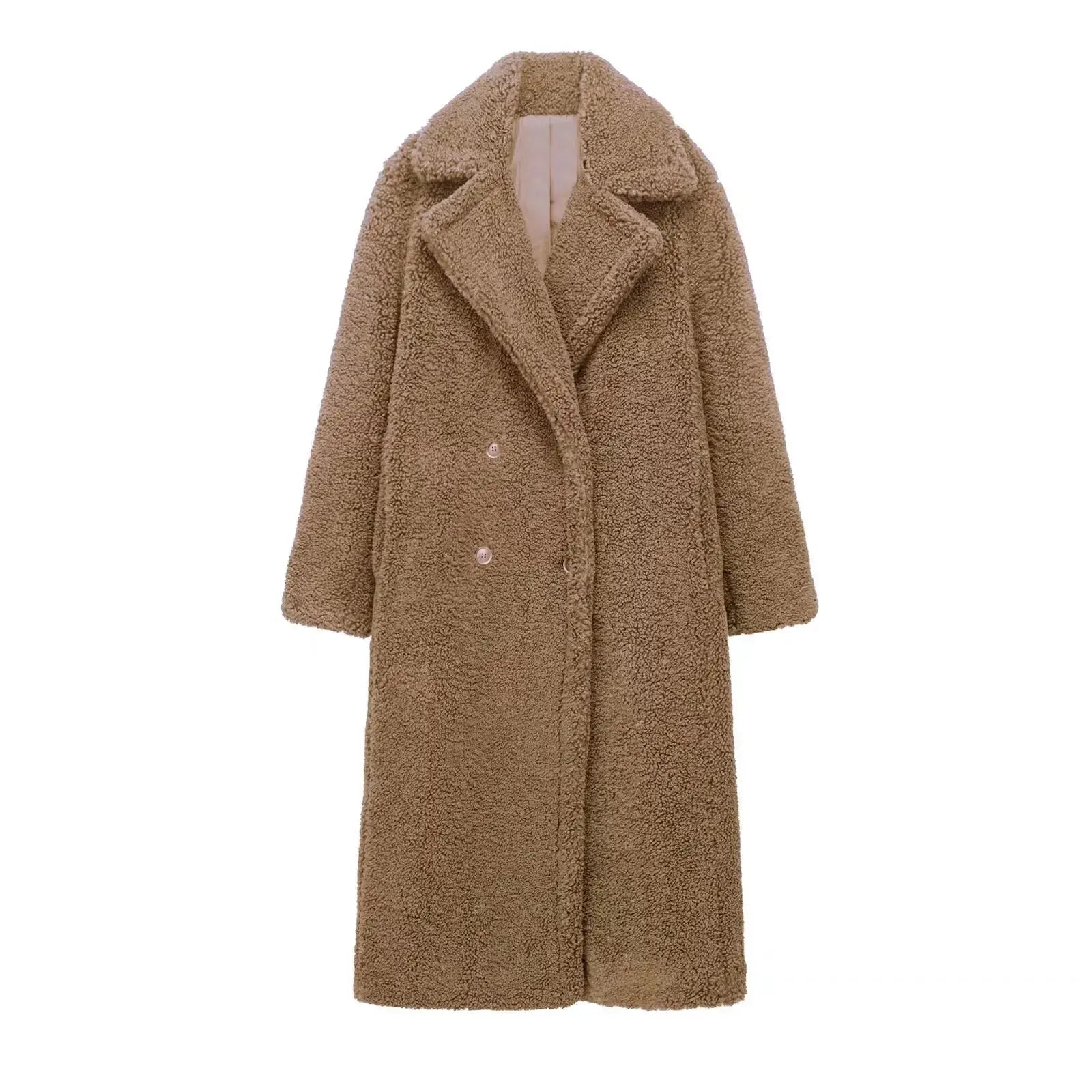 Model walking in the Winter Whisperer coat, demonstrating its blend of comfort and sophisticated style.