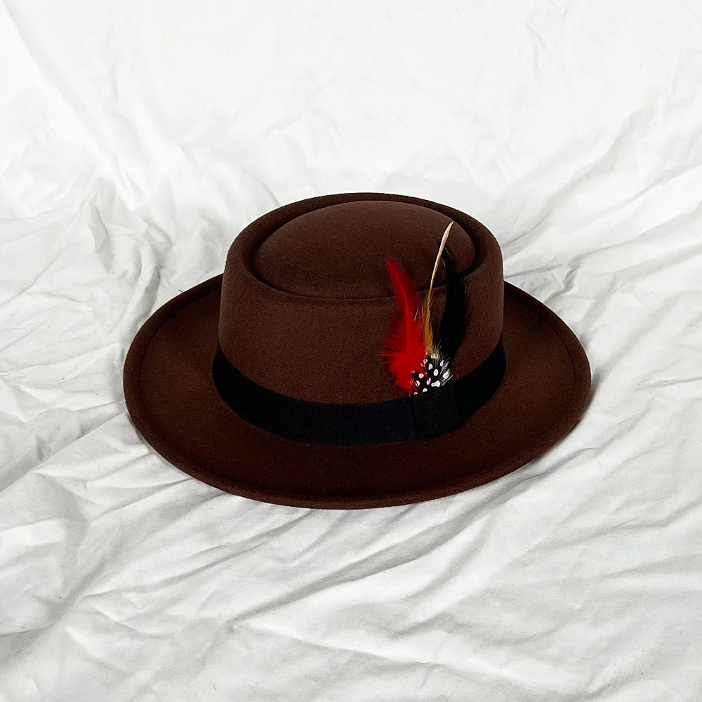 Feather-Touched Fedora displayed on a stylish background, emphasizing its fashion appeal.