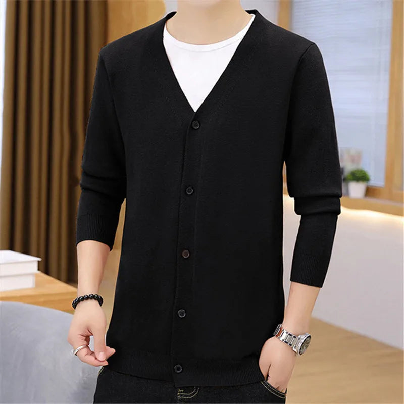 Layered look with the Autumn Whisper cardigan, highlighting its season-perfect weight for autumn wear.