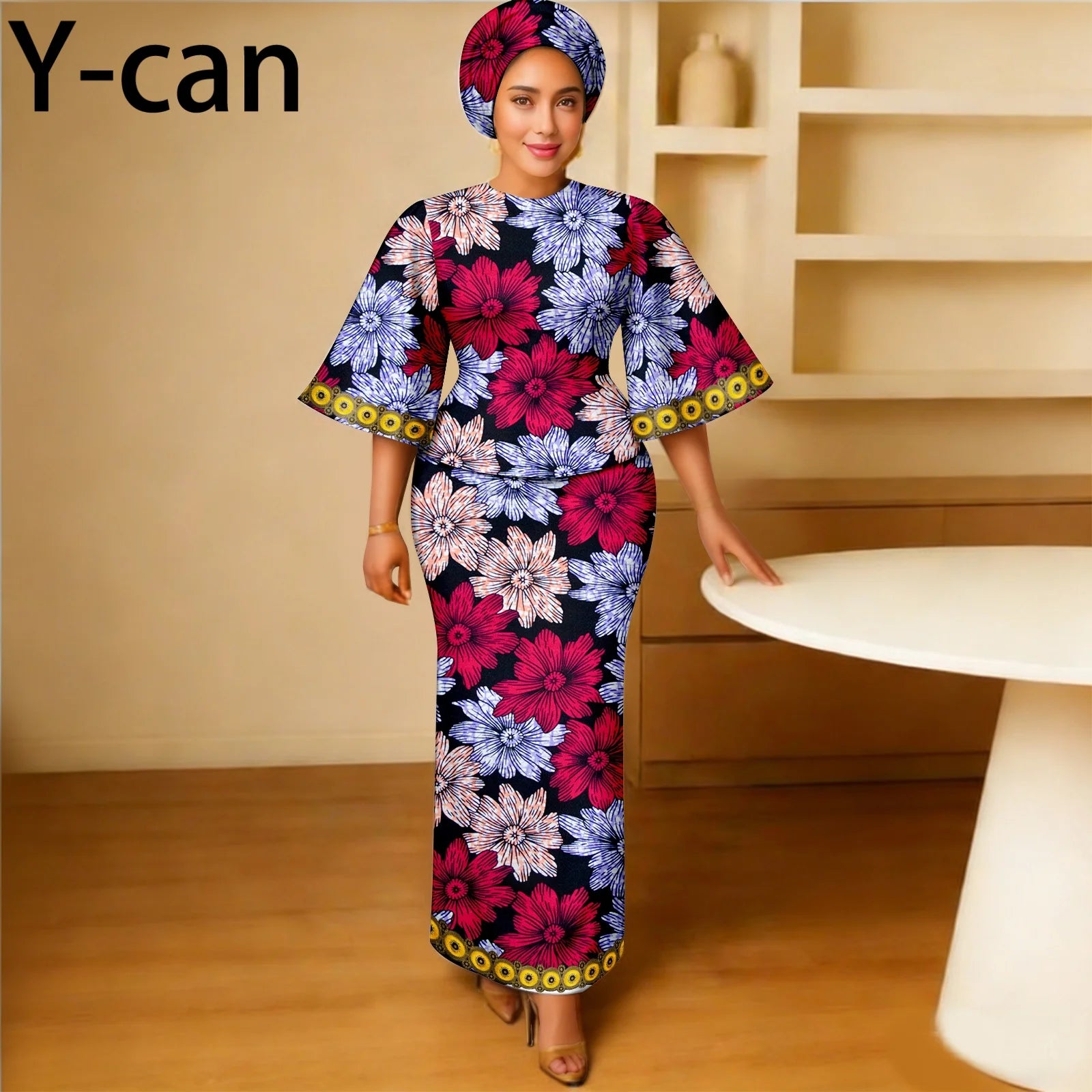 African Traditional Outfits for Women Luxury Top and Slim Fit Skirt Set Bazin Riche Attire for Party Wedding 2626011
