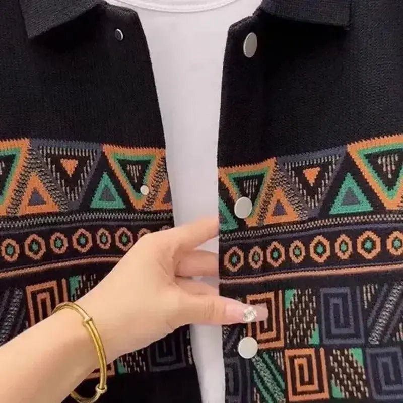 Detail shot of Urban Poise cardigan's soft fabric blend, emphasizing comfort and sophistication.
