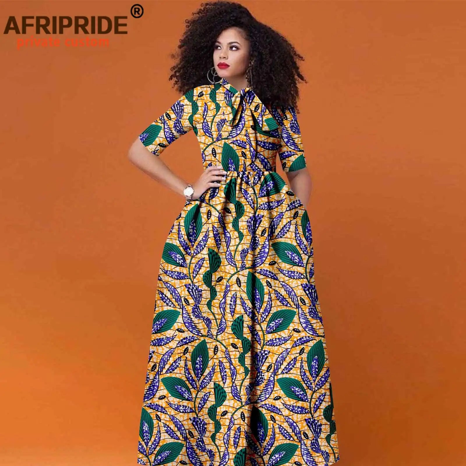 African Women's Ankara Half Sleeve High Waist Maxi Dress
