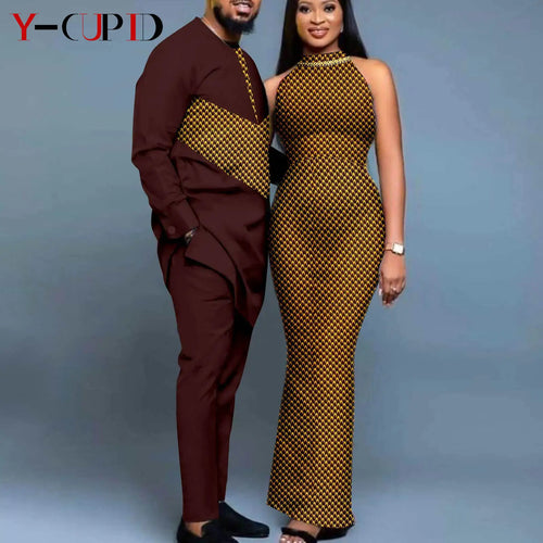Colorful cotton dashiki matching outfits for couples featuring authentic African print fabric