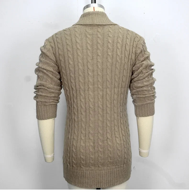 Model wearing the Autumn Whisper Cardigan, styled for a casual evening out with friends.