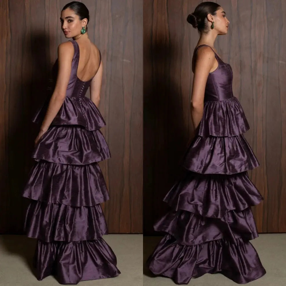 Model wearing the Satin Elegance Evening Dress, highlighting the tailored fit and graceful silhouette.