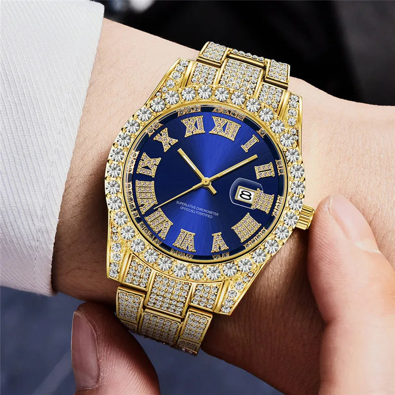 Stylish gold-tone watch with a robust alloy band and quartz movement.