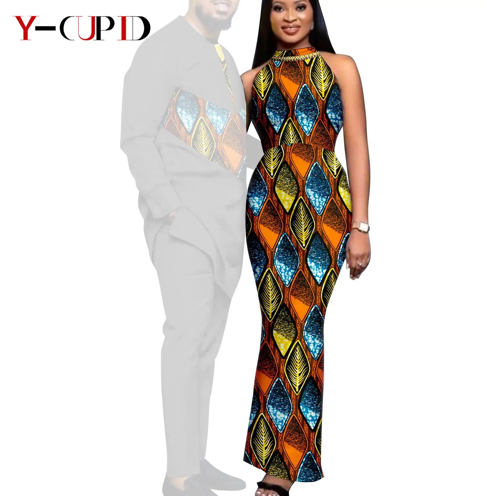 African Print Dresses for Women Couple Matching Clothing for Wedding Men Outfits Dashiki Top and Pants Sets Bazin Riche Y23C030