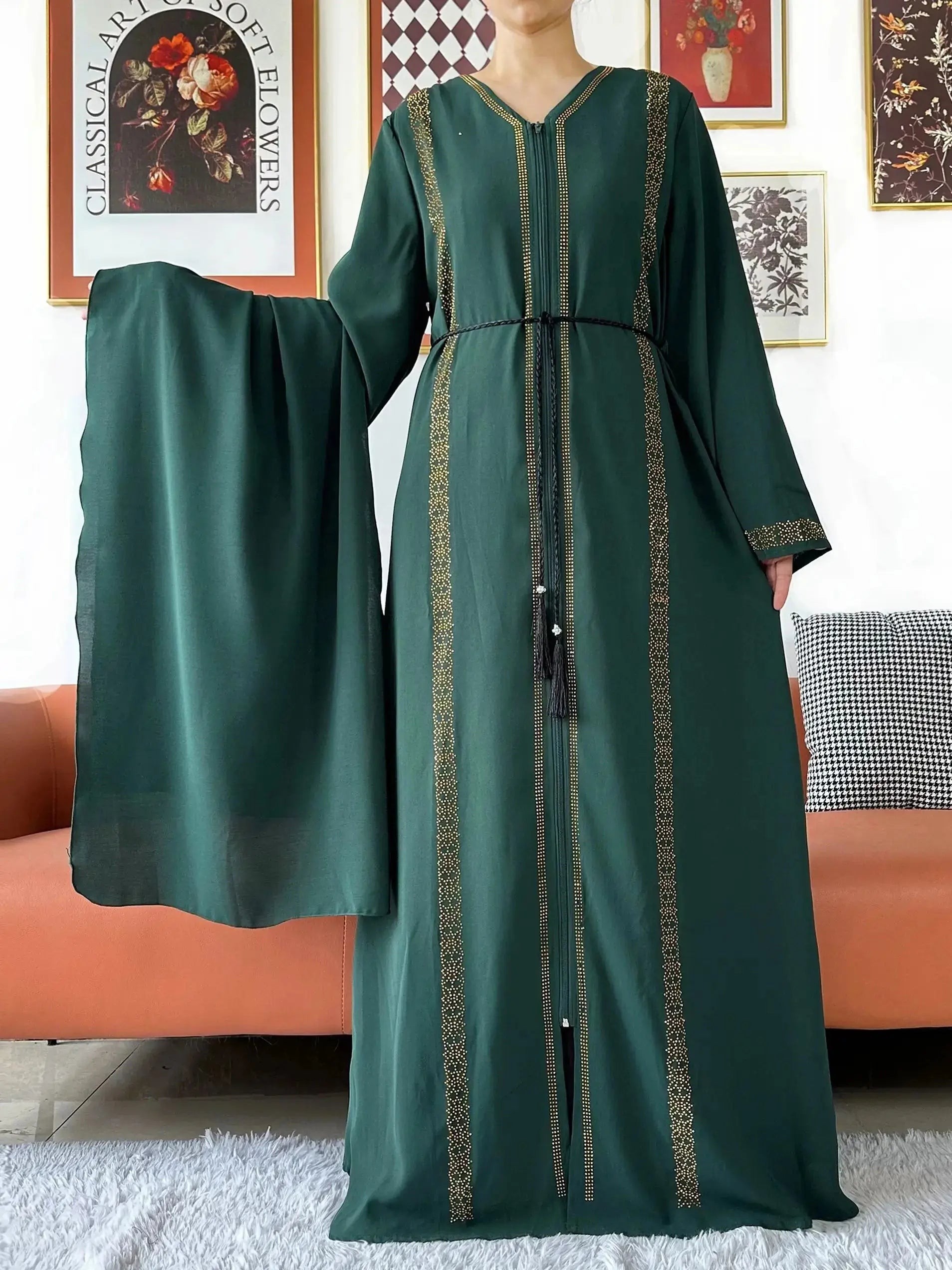 Back view of the abaya highlighting its graceful drape and modern design.