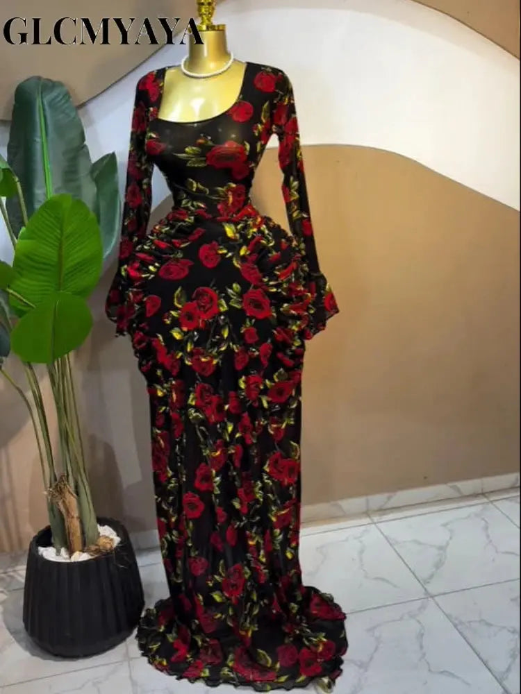 Floral Whisper Asymmetrical Dress with vibrant floral patterns and elegant off-kilter neckline.
