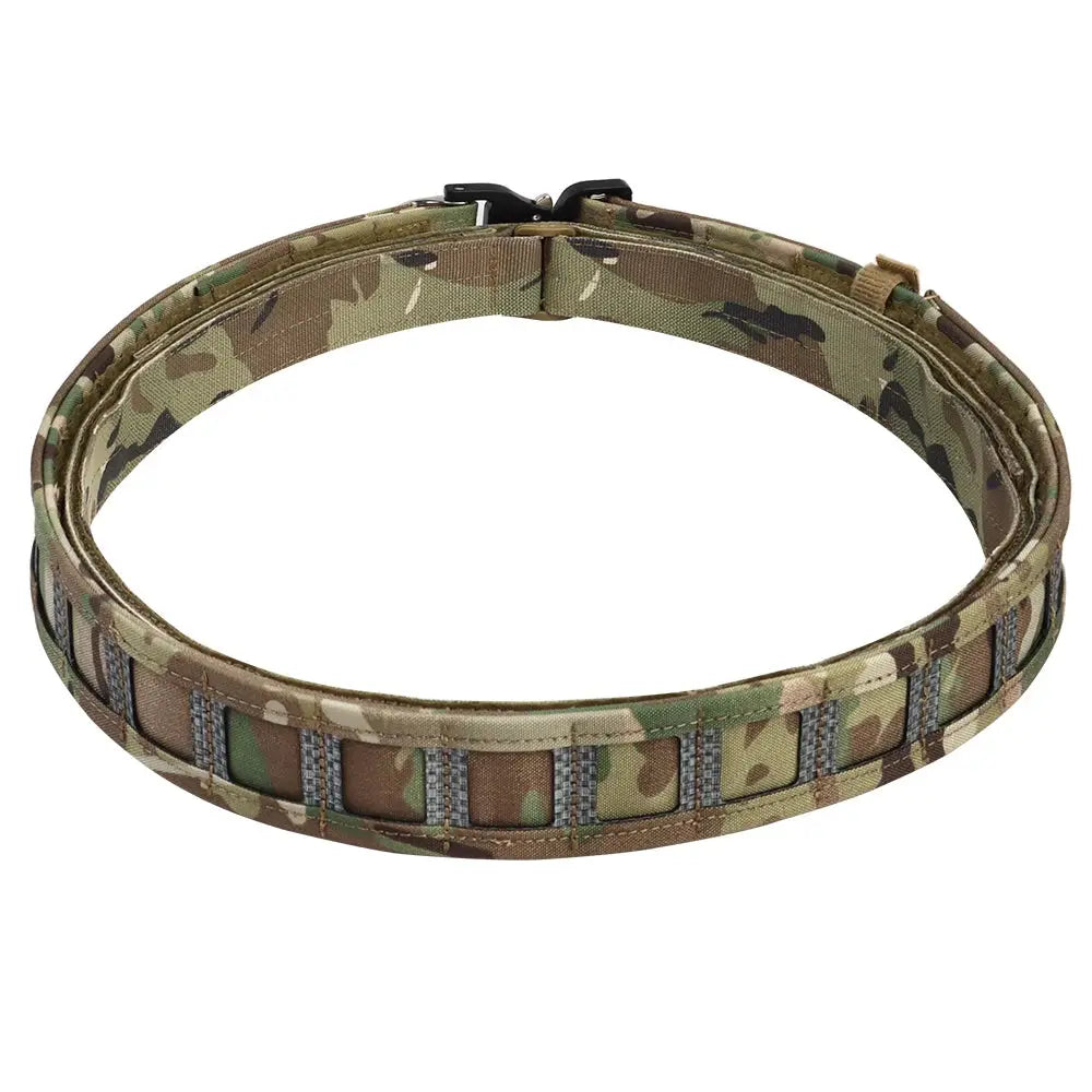 Ergonomically designed tactical belt distributing weight evenly for comfort.