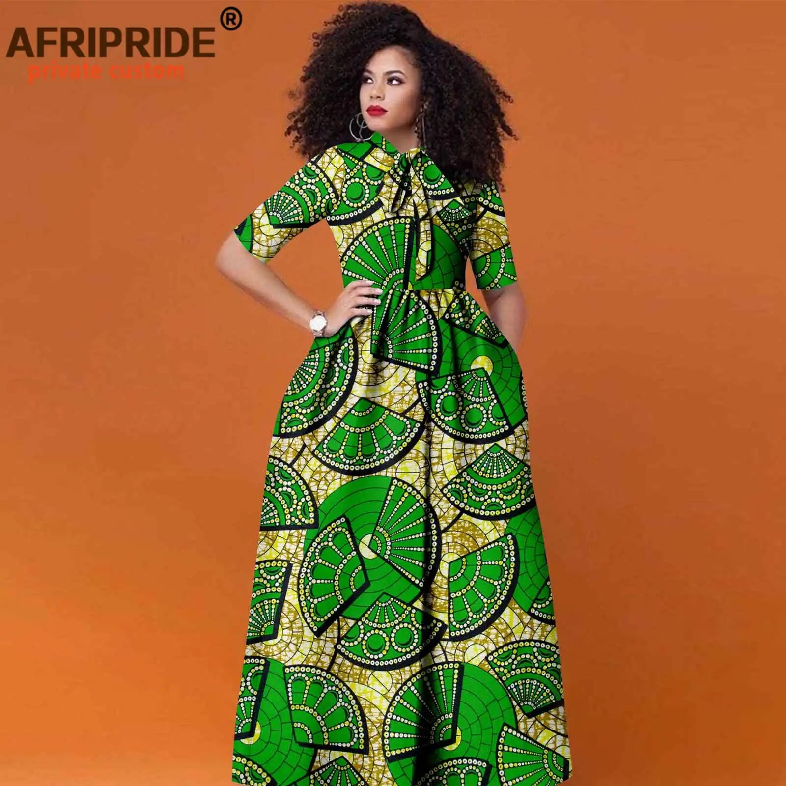 African Women's Ankara Half Sleeve High Waist Maxi Dress