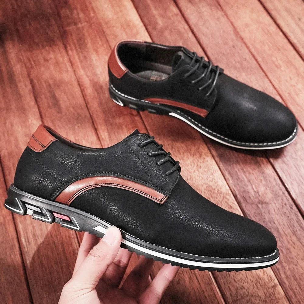 Professional lace-up dress shoes in premium PU leather with cushioned comfort lining for all-day wear