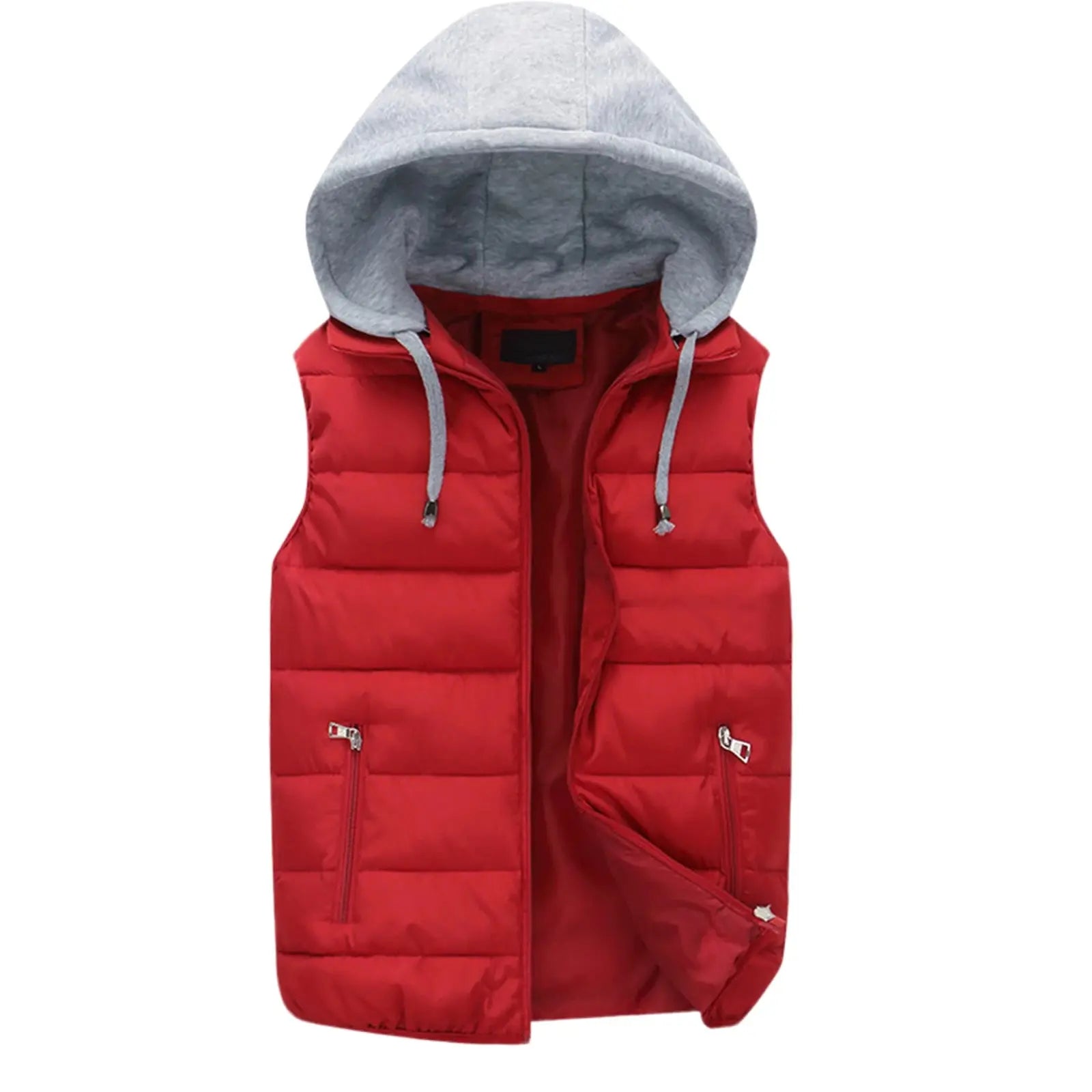 Back view of the Winter Embrace Vest with detachable hood, emphasizing its versatile winter style.