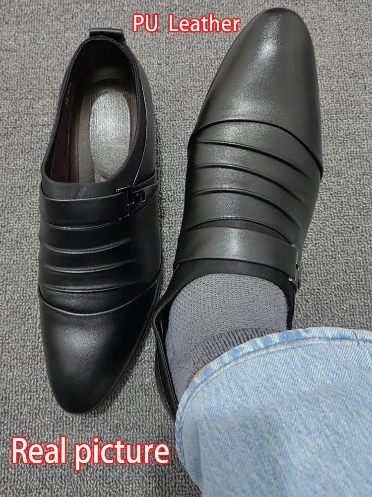 Versatile black dress shoes designed for both office and weddings.