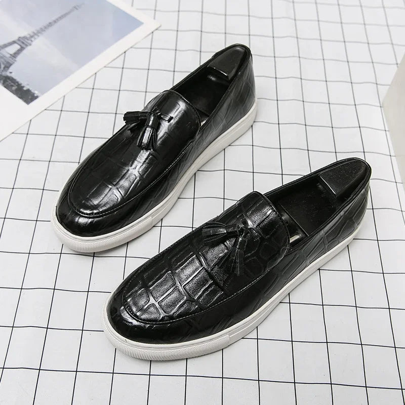 Detail shot of quality stitching on leather slip-on loafers