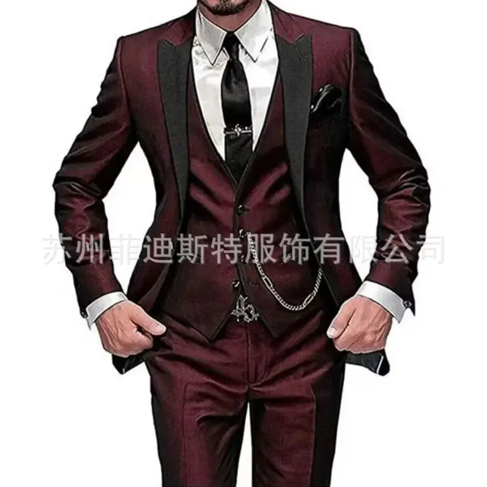 Model adjusting the blazer, demonstrating the suit's all-day elegance.